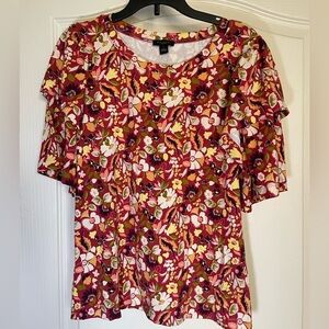 Ann Taylor Floral Top with flared short sleeves sz S